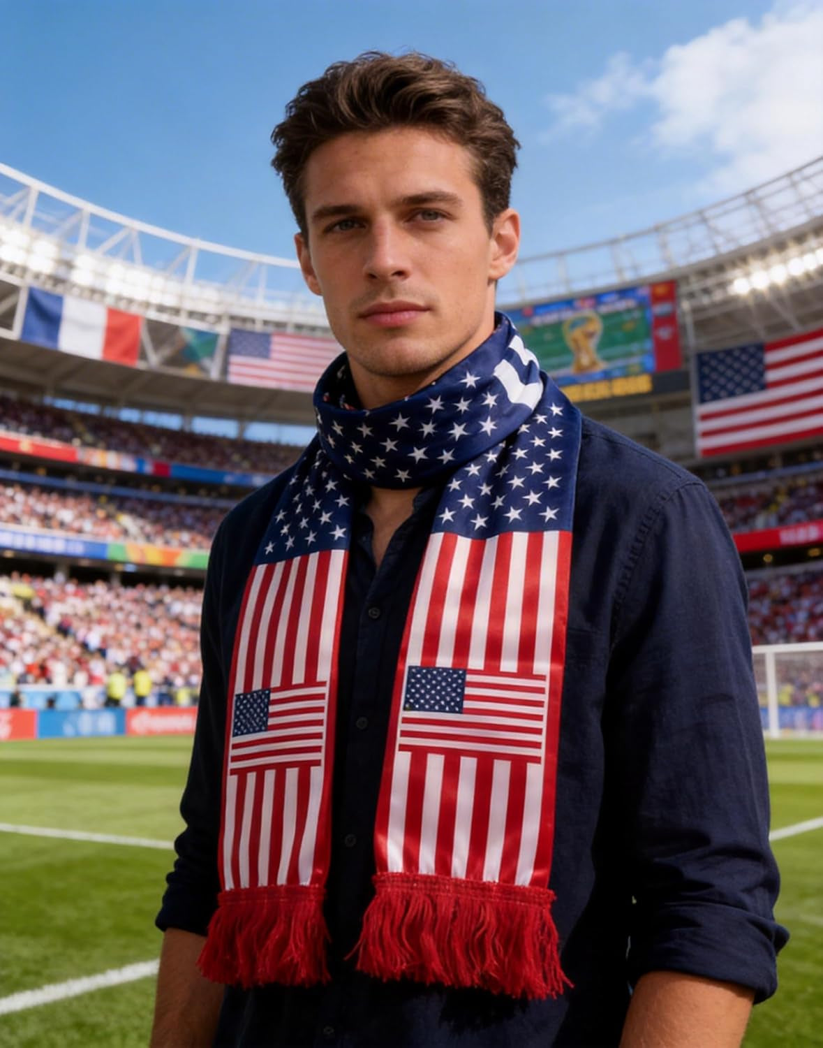 Scarf for World Cup 2026【HD Printing】【Druable】【Skin Friendly】 USA Soccer Scarf for 4Th of July Accessories