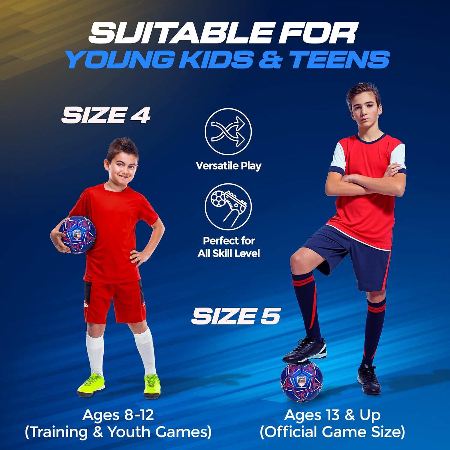 Soccer Ball USA - Official Match Grade Soccer Balls - Youth & Adult - Attractive and Durable Design - World Cup